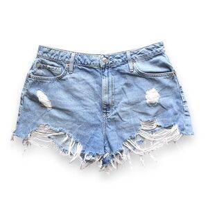 Forever 21 Distressed Ripped Jean Shorts Lightwash High Rise Frayed Size 30